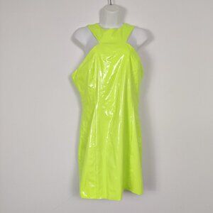 Fashion Nova Women's Neon Yellow Faux Leather Party Dress Size XL Disco Club